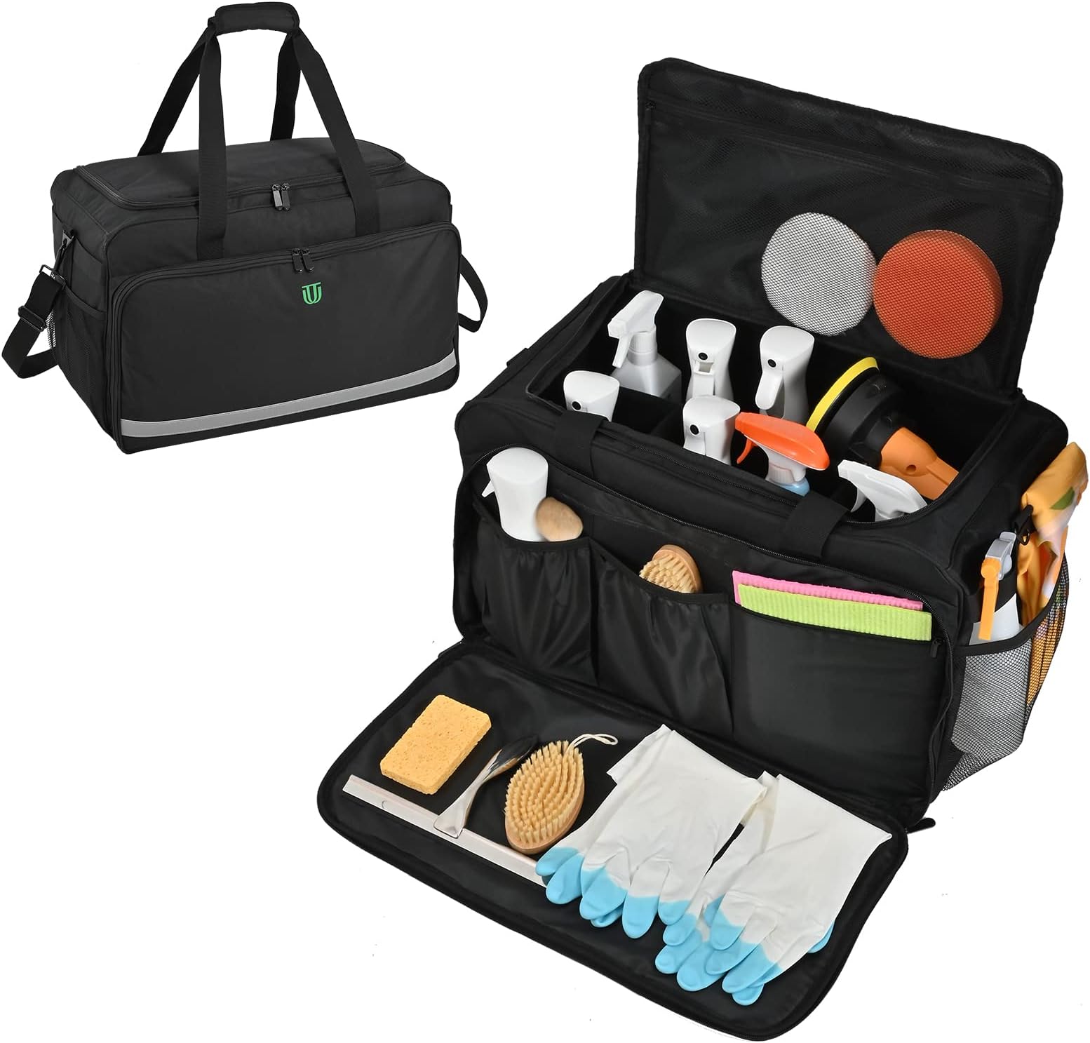 Jaffzora Large Car Detailing Bag, Cleaning Caddy for Auto Detailing Supplies, Car Cleaning Storage Trunk Organizer for Polisher and Vehicle Wash Tools, Black