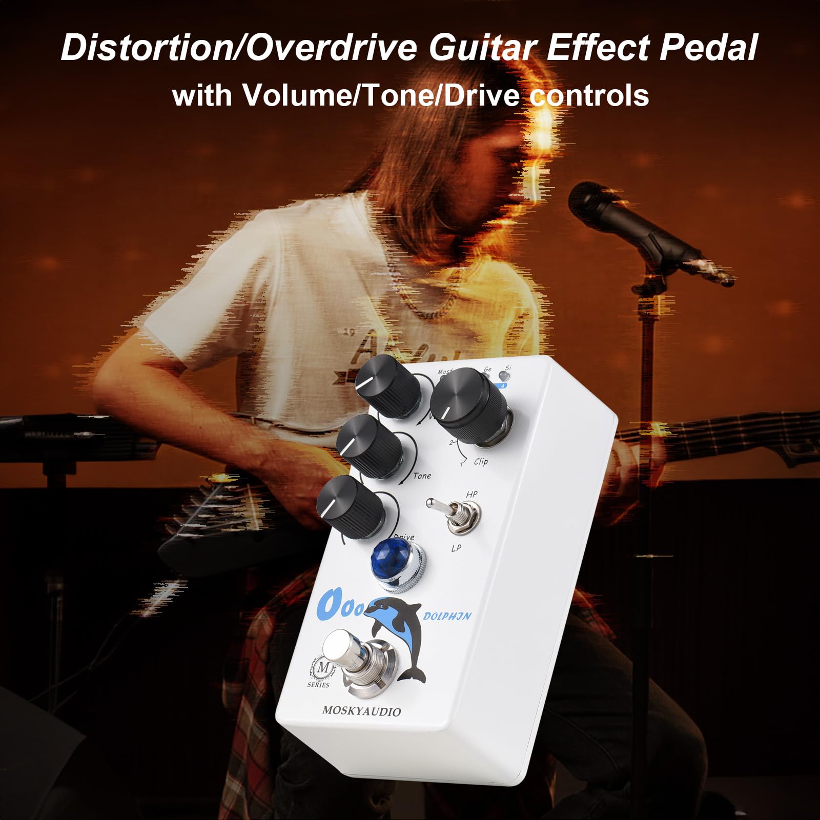 Pédale d'effet de distorsion MOSKYAudio Distortion/Overdrive Guitare Pédale d'effet 4 modes Commutateur Volume/Tonalité/Drive Contrôles Compact Portable Digital Overdrive Effector Effector