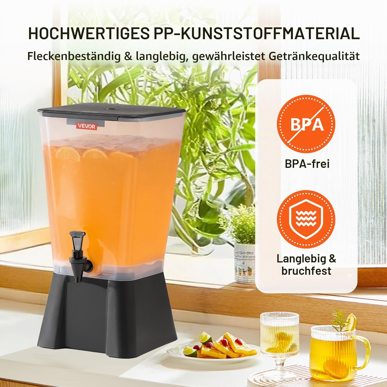 VEVOR Getränkespender (19 L) für Partys, Saftspender aus Kunststoff mit tropfsicherem Zapfhahn Wasserspender für Restaurants Hotels Partys, Limonade Eistee selbstgemachte Getränke Spender