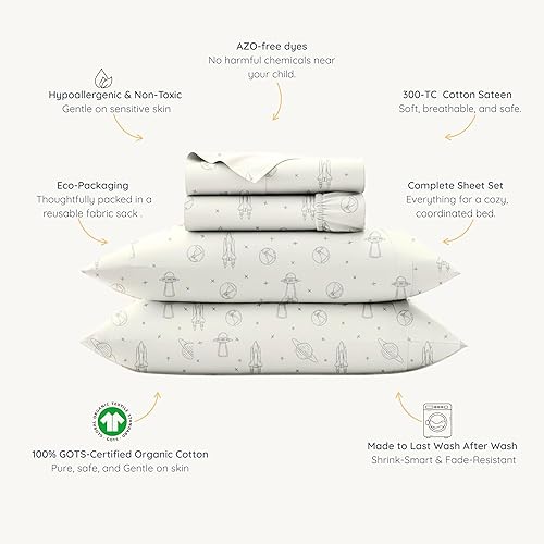 Miniatura 5 de MakeMake Organics Juego de sábanas orgánicas (4 piezas) con certificación GOTS de algodón orgánico, tamaño Queen, sábana bajera suave, de 300 hilos,