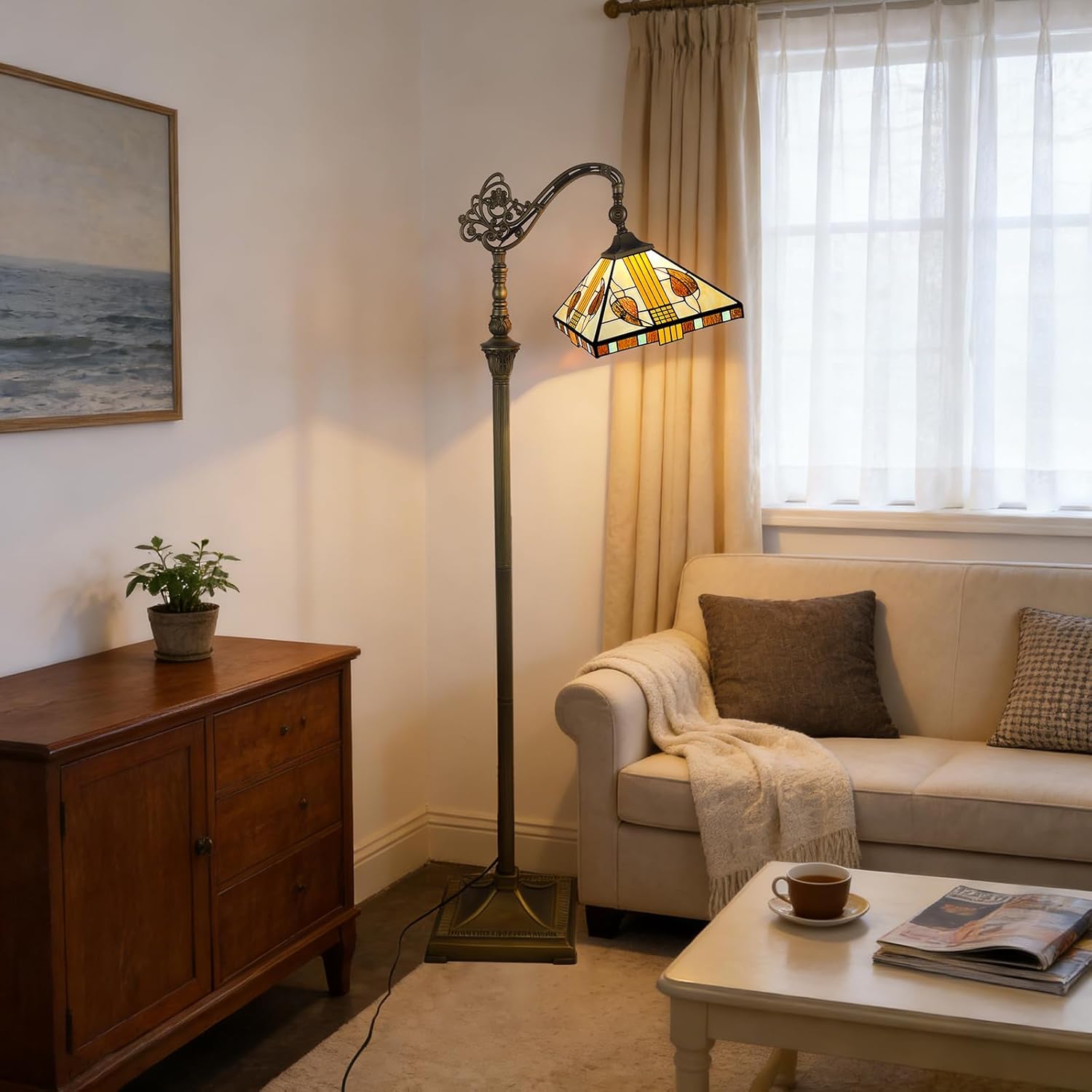 ARTZONE Antique Tiffany Floor Lamp[11''W*62''H] Gooseneck Adjustable Stained Glass Floor Lamp Standing Reading Light for Living Room/Bedroom/Home Office/Study