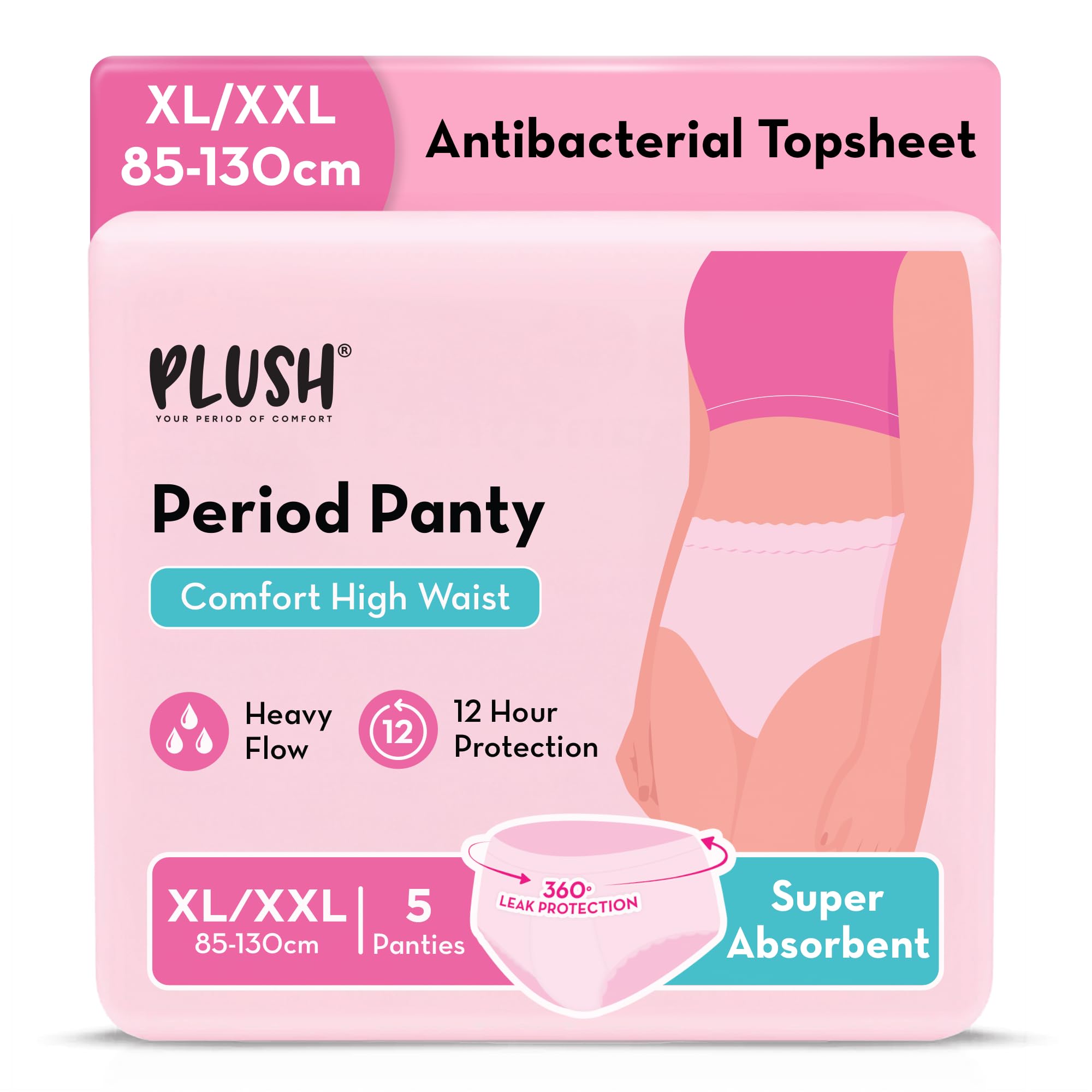 Plush Comfort High Waist Disposable Period Panty for Women, 5 Pcs XL/XXL (85–130 cm) | Anti-Bacterial | Non-Bulky Snug Fit | 12-Hour Protection | 360° Coverage | Rash-Free | Ideal for Overnight Use-image-13