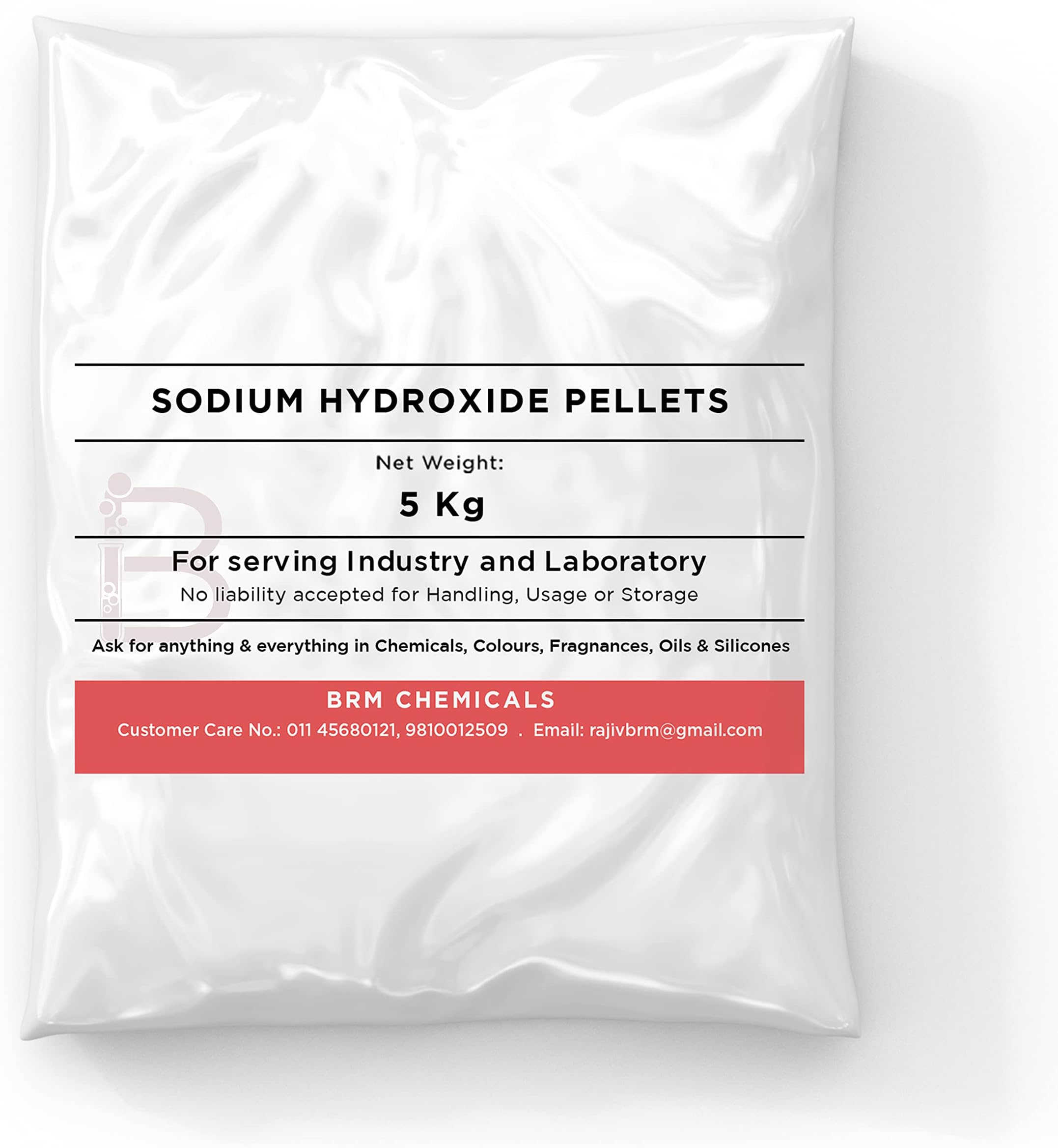 BRM Chemicals Sodium Hydroxide Pellets - 5 KG For Soap Making, Shampoo, Cosmetics, Serum Making, Beauty Formulations, Moisturizer, Lotion Making & DIY Personal Care For Face, Hair, Skin & Body