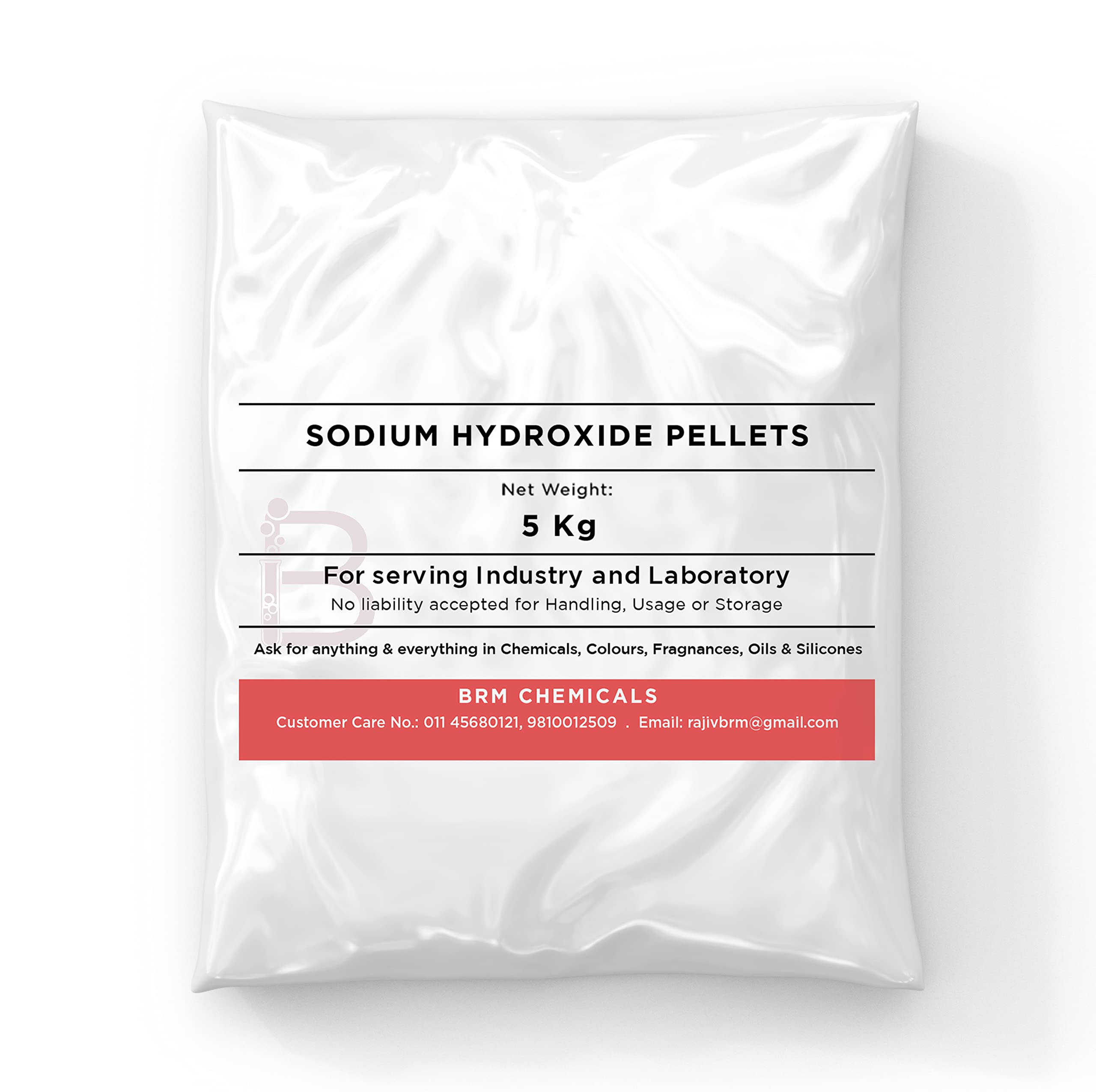 BRM Chemicals Sodium Hydroxide Pellets - 5 KG For Soap Making, Shampoo, Cosmetics, Serum Making, Beauty Formulations, Moisturizer, Lotion Making & DIY Personal Care For Face, Hair, Skin & Body