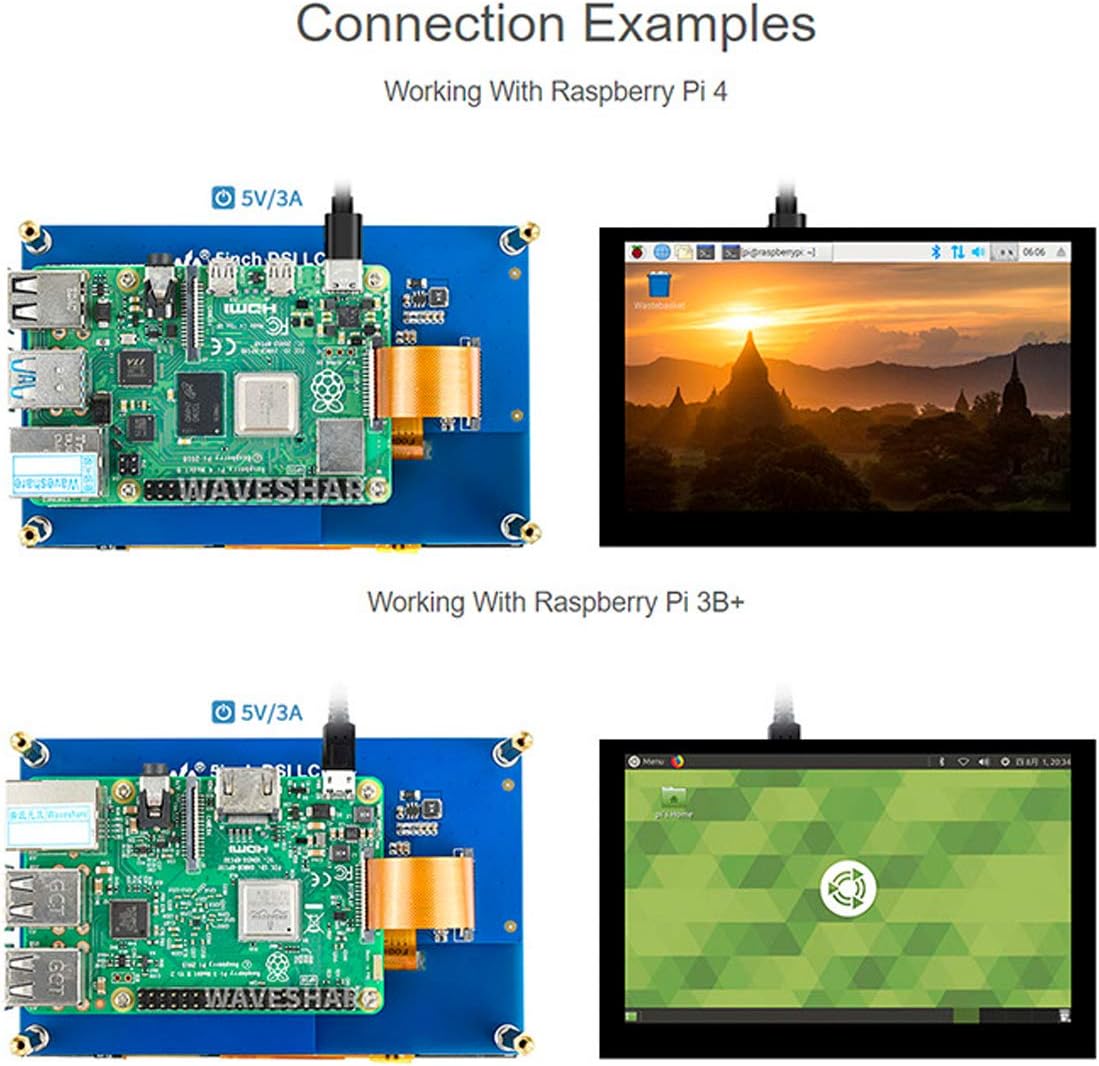 waveshare Compatible with Raspberry Pi Touchscreen 5inch DSI LCD Touch Screen 800×480 Resolution TFT LCD Display Monitor for Raspberry Pi Model 4B/3B+/3A+/3B/2B/B+/A+,CM3/3+