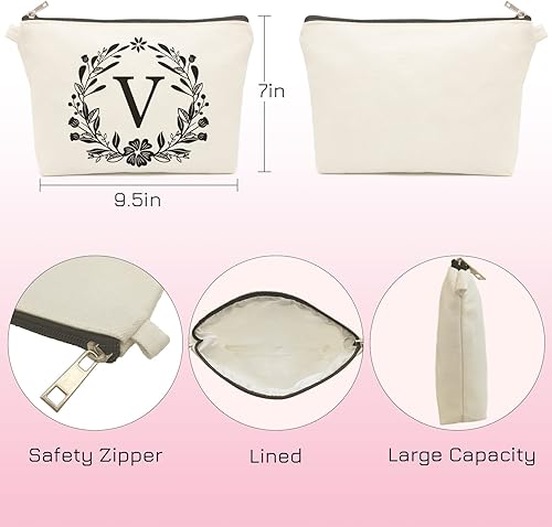 Miniatura 6 de Mcapirivo Bonita bolsa de maquillaje pequeña blanca personalizada, pulsera de pulsera con cuentas de silicona, llavero con inicial, bolsa de