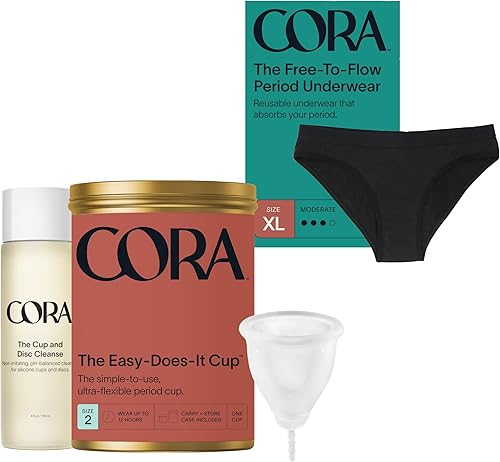 Cora Copa menstrual (talla 2) + ropa interior de época (XL) + paquete de limpieza de taza y disco