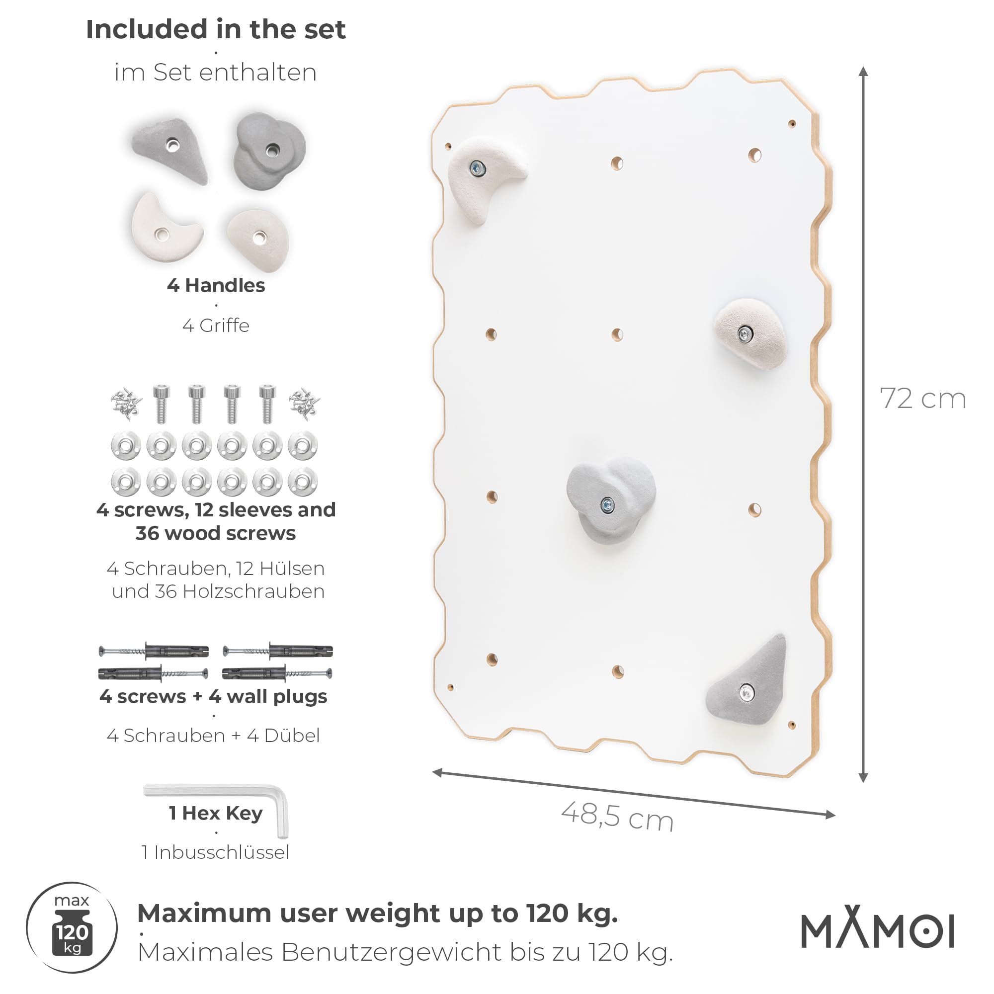 MAMOI® Parete da Arrampicata per Bambini, Palestra da Interno, Attrezzatura con o Senza Prese, Spalliera Svedese per Uso Domestico