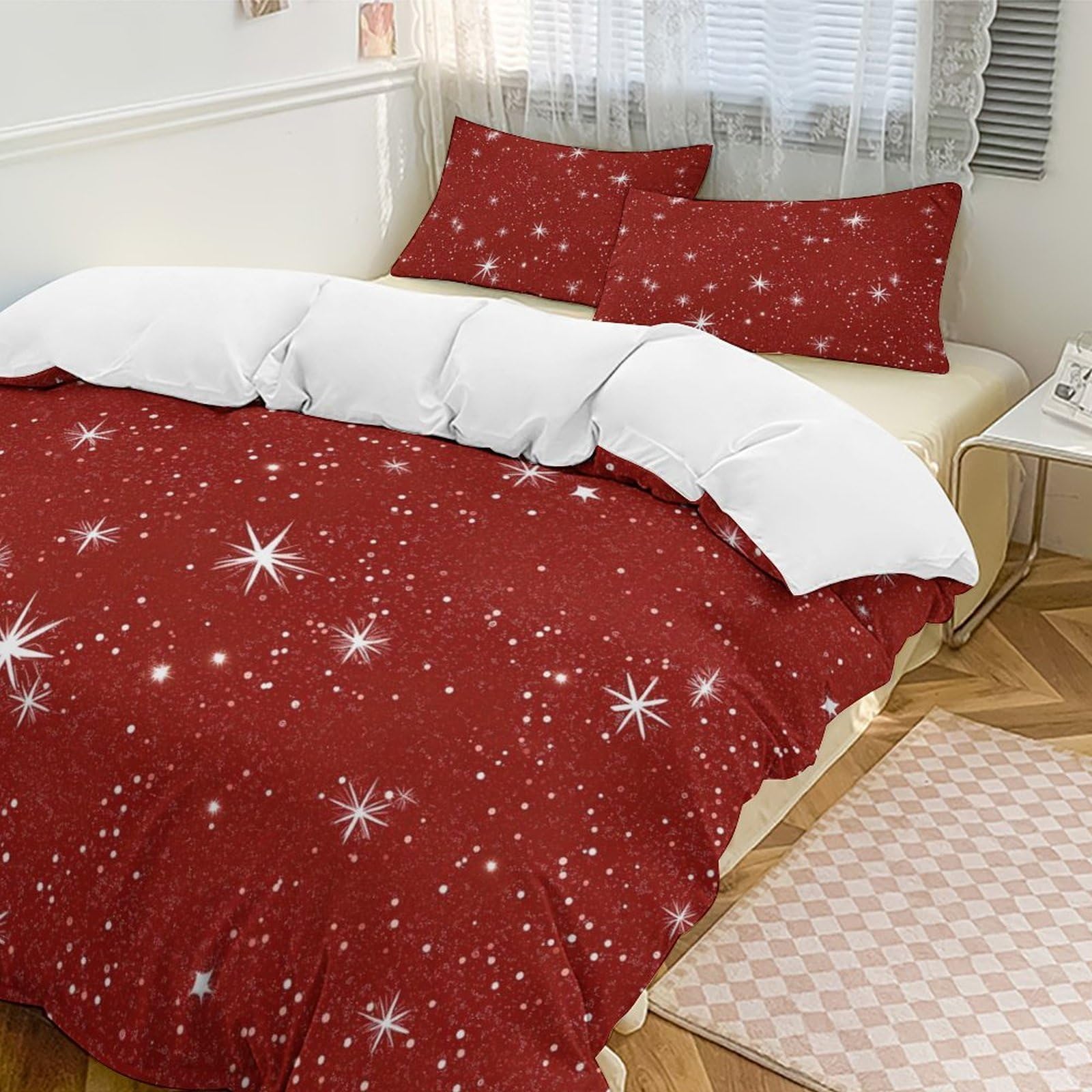 Housse de couette motif flocons antidérapante avec fermeture zippée