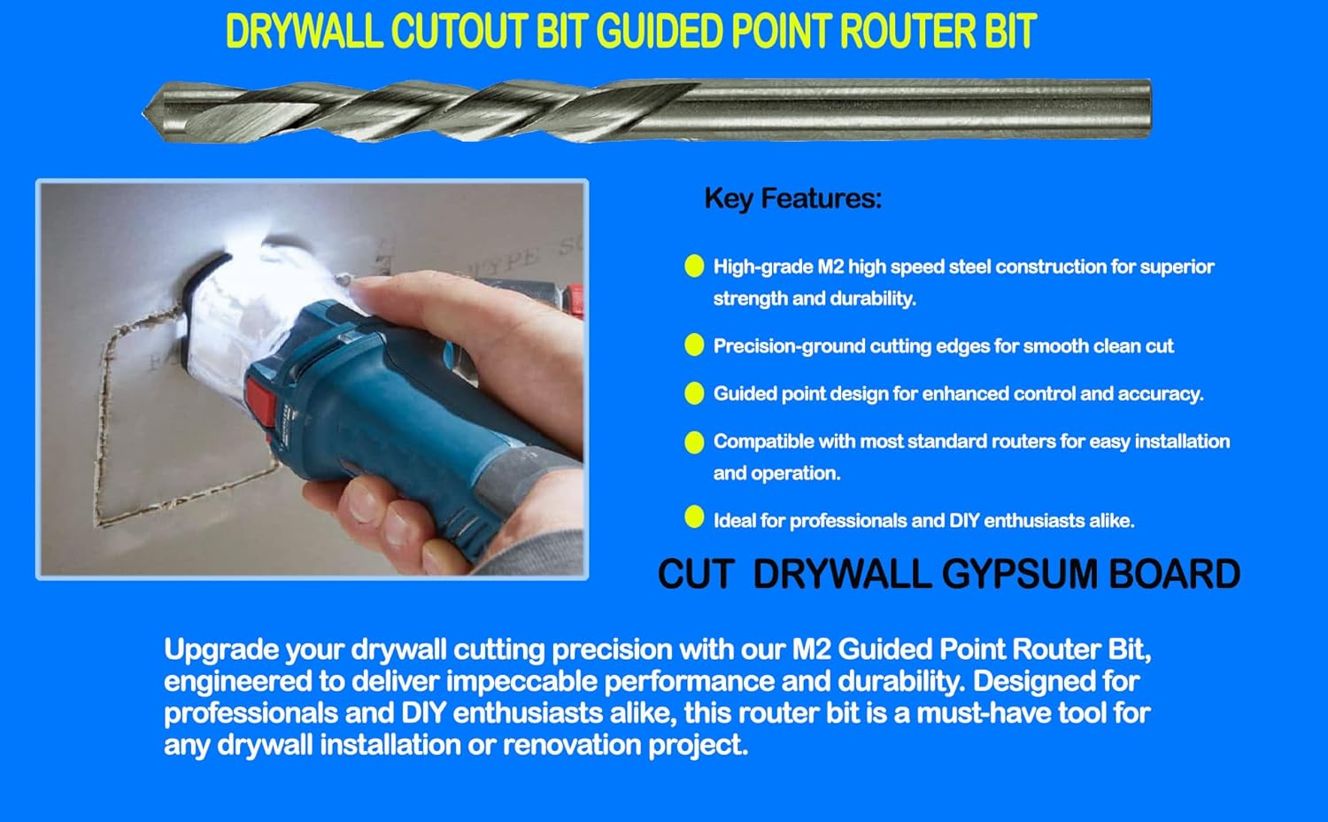 Drywall Cut Out Drill Bit 1/4" in. Guide Point Router Cutting Bits Tool Saw Bit Cutting for Gypsum Borad Drywall-20Pcs