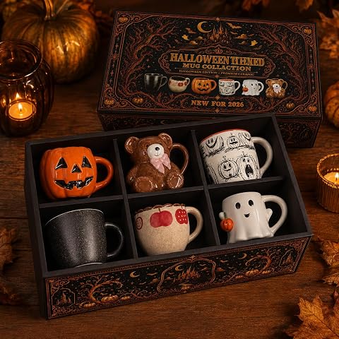 Halloween Ceramic Coffee Mug Set of 6 with Gift Box