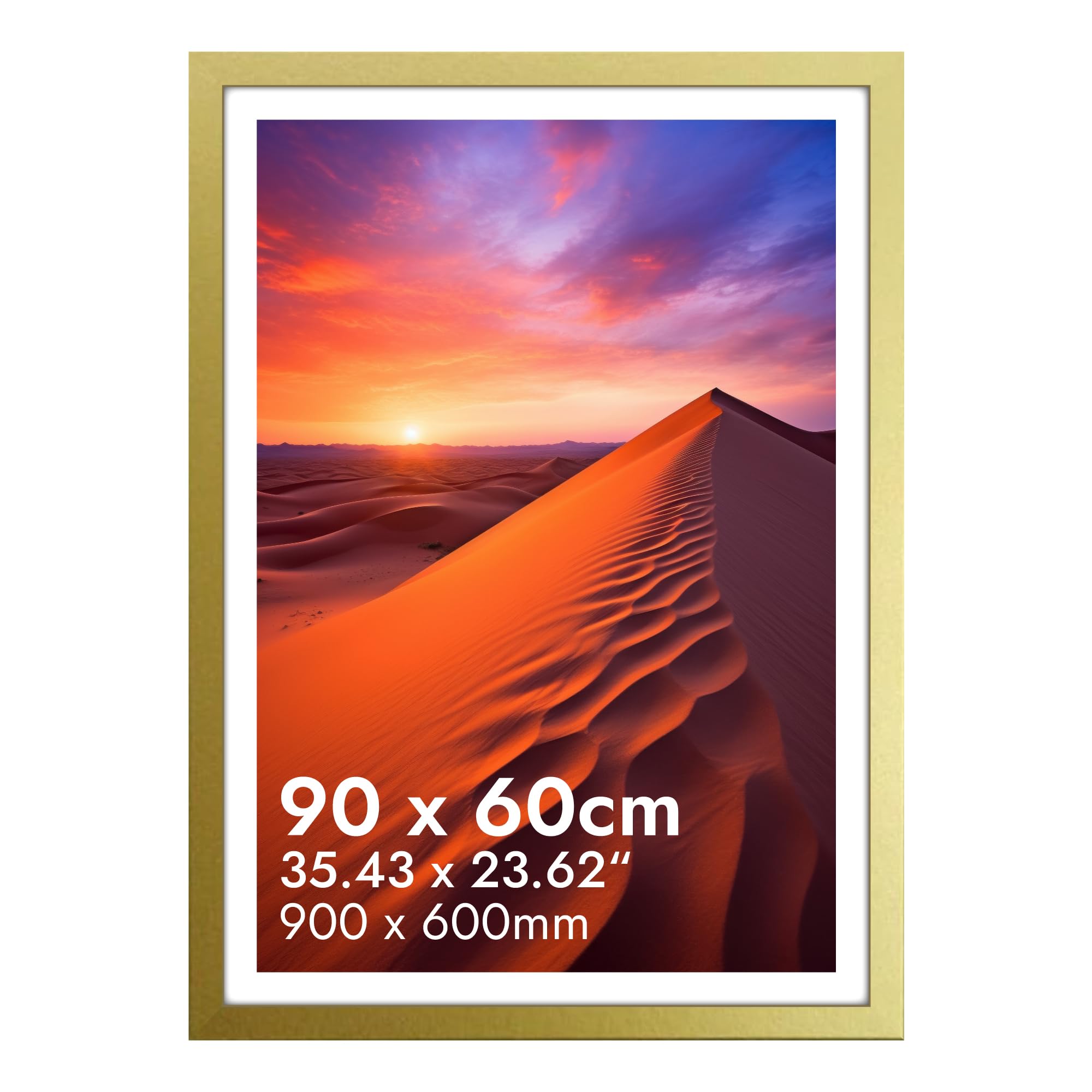 Hnk Homestore Gold Hnk 60X90cm Frame Engineered Wood And Plexiglass, Photo Frame 90X60cm Dual Orientation Landscape Or Portrait, Poster Frame 600×900Mm Wall Hanging Display Photos, Picture Frames (Gold)