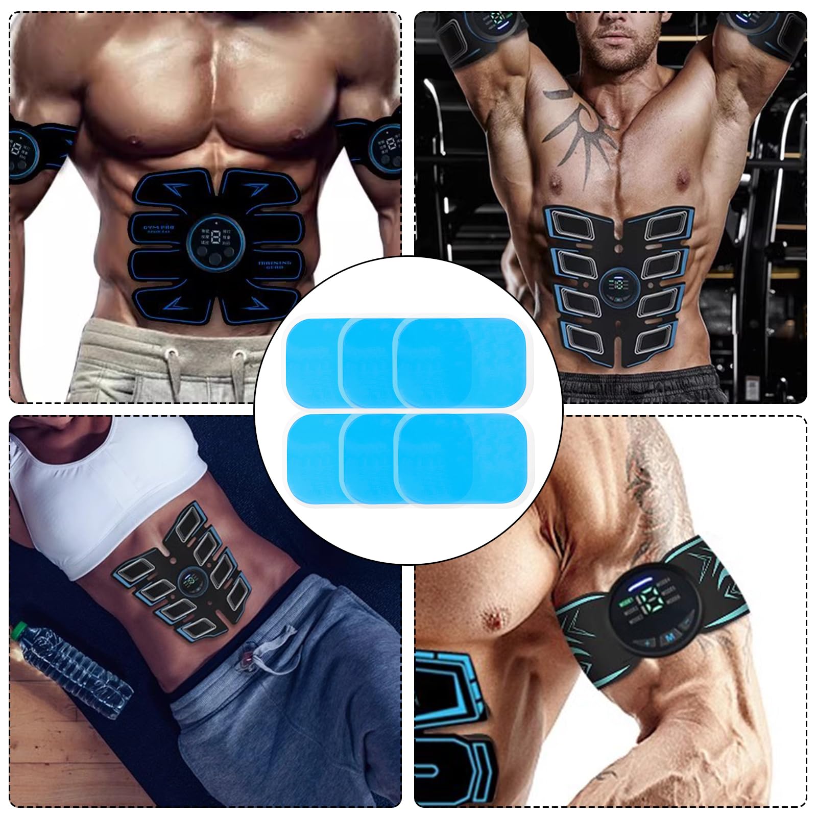 Fousenuk 60 Pezzi Elettrodi per Elettrostimolatore, Addominali, Ricambio Gel Elettrostimolatore, per a Elettrodi Cintura e Glutei, Foglio Gel di EMS ABS Gel Training, per Abdominal Muscolare