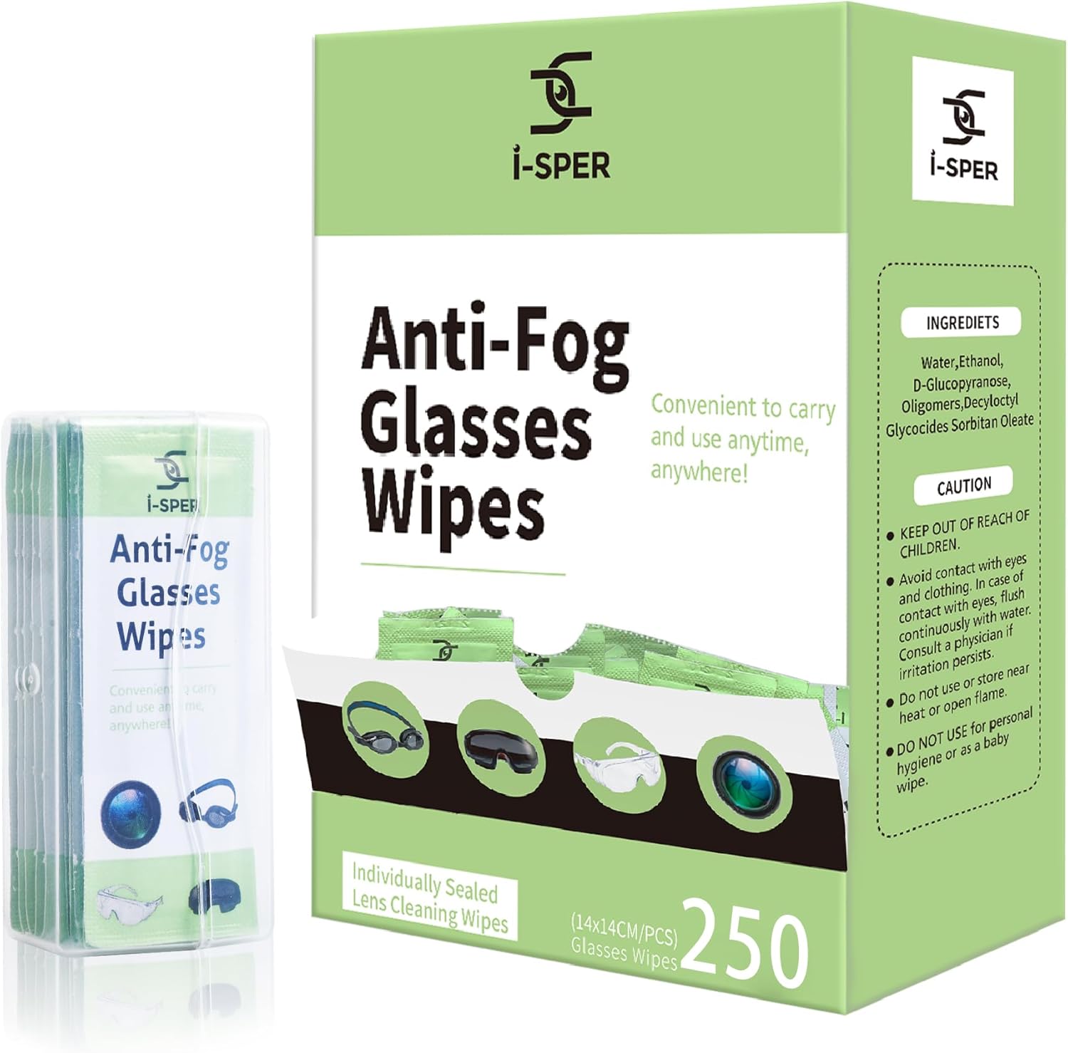 250 Count Anti Fog Lens Wipes for Eyeglasses, Pre-Moistened Individual Wrapped Glasses Wipe Lens Cleaner, with a Carrying Box, Defogging Screen Wipes for Eyeglasses, Sunglass, Goggles, Camera Lens