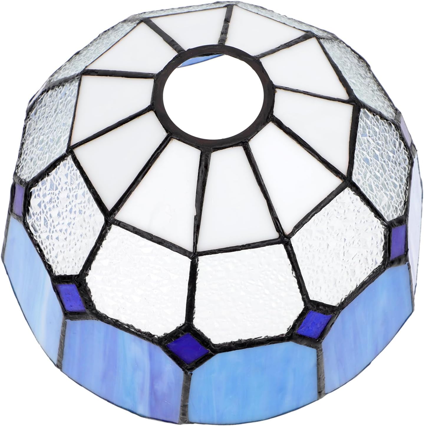 Colored Glass Lamp Shade Ceiling Pendant Cover for E27 Bulb, Blue Diamond White Patterned Light Accessory for Home Wall and Ceiling Lights