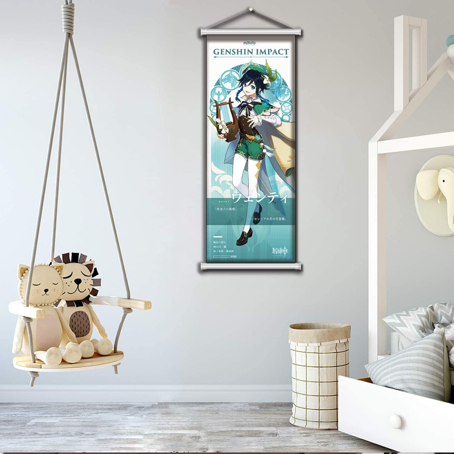 Amazon Com Genshin Impact Wall Scroll Poster Venti Wall Hanging Canvas Painting Decor Live Room Bedroom Art Print 35x90cm 13 8 X 35 4 Posters Prints