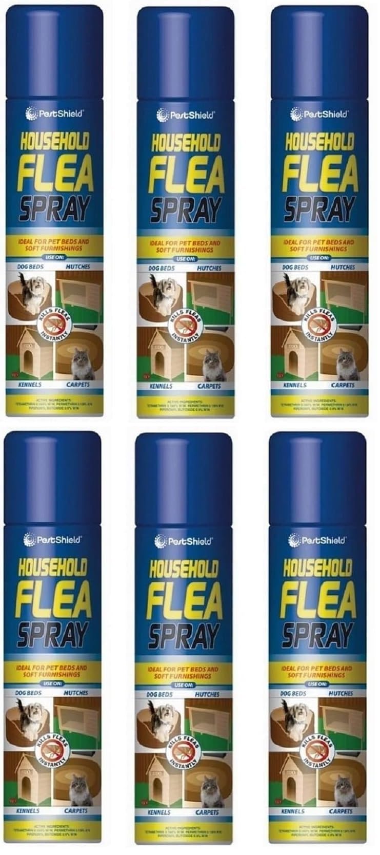 6x 200ml Household Flea Spray for Pet Beds, Kennels, Carpets and Soft Furnishings, Fast-Acting Indoor Treatment