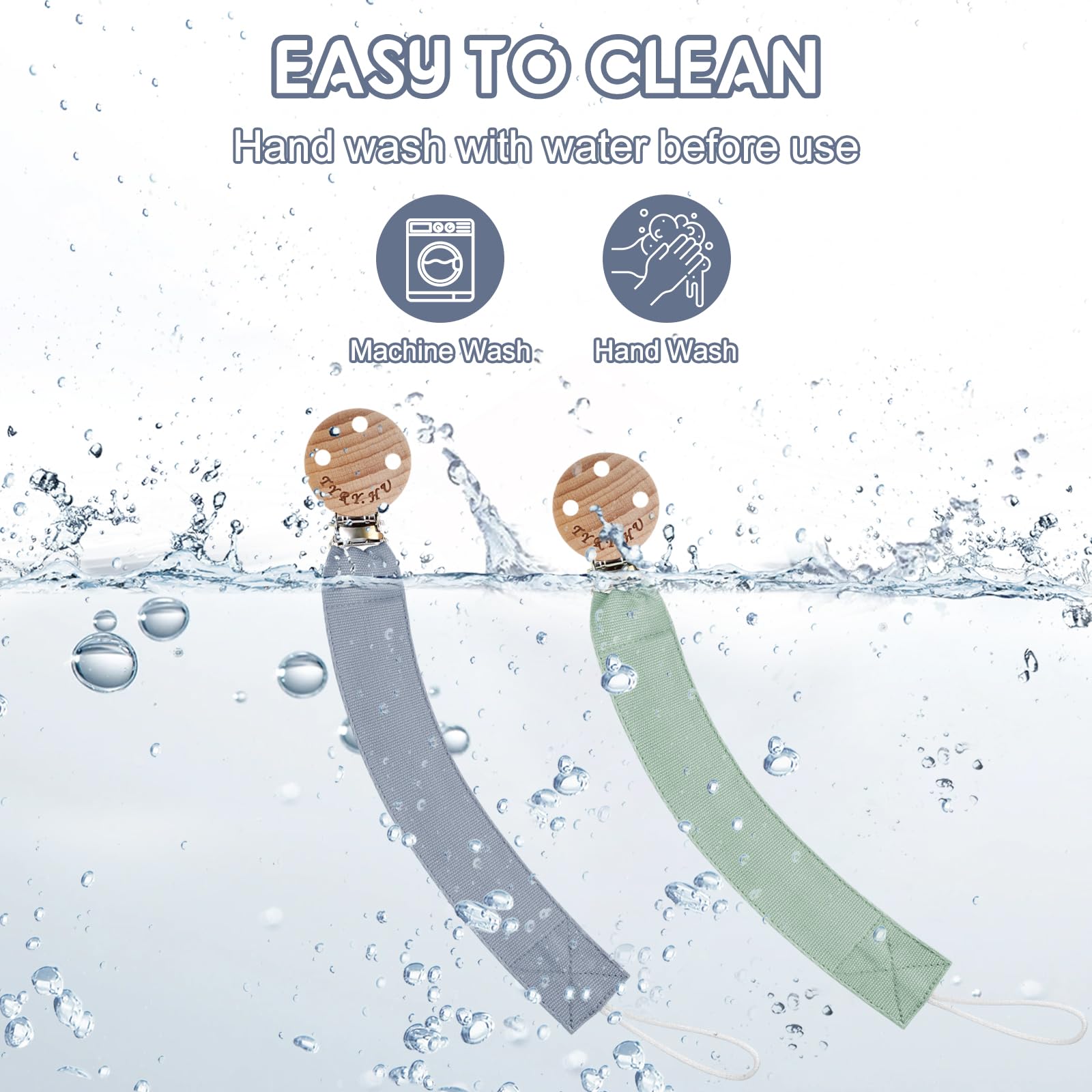 TYRY.HU Catenella Portaciuccio Tessuto Morbido Catenella Ciuccio Fatto a Mano Succhietto Porta Clip di Legno Cotone Bambini Ragazzi Massaggiagengive Clip Baby Regalo,2 Pezzi