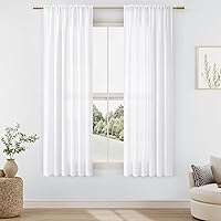 Vista 142 de Guken - Cortinas de lino negro de 108 pulgadas de largo para sala de estar, dormitorio, juego de 2 paneles, bolsillo para barra, cortinas