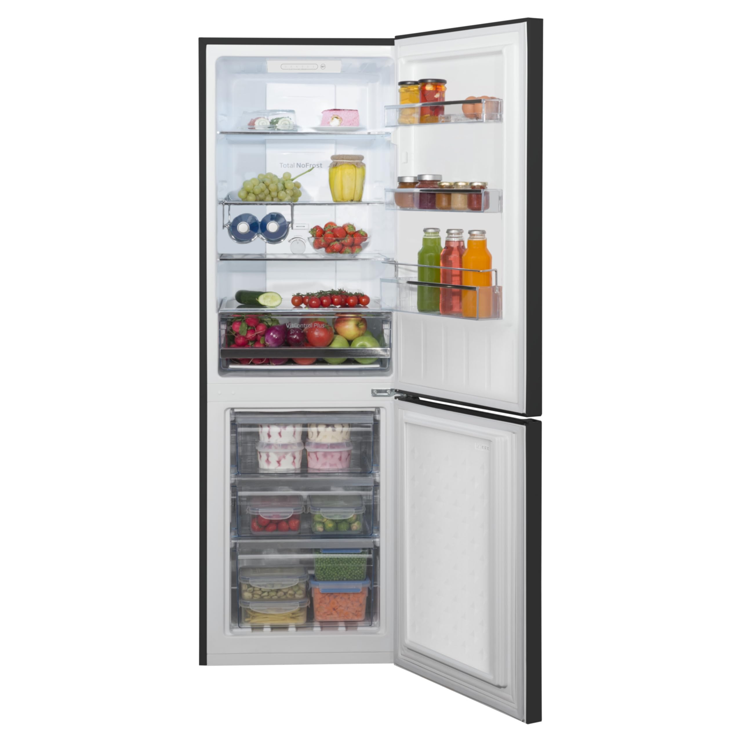 Amica Kühl-Gefrierkombination 231 L 170x54x59,1 cm Total NoFrost AKG 3875 S | 161 L Kühlteil, 70 L Gefrierteil, VitControlPlus, Superkühlfunktion, Supergefrierfunktion, Tür-Offen-Alarm, LED Beleuchtung