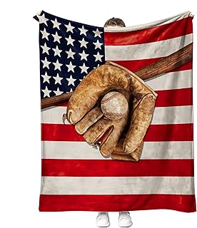 American Flag Blanket Baseball Gifts for Boys Men Sports Baseball Blankets for Boys Adults Baseball Stuff Soft Fleece US Flag Baseball Throw Blanket for Couch Bed, Baseball Team Gifts 40' x 50' (09)
