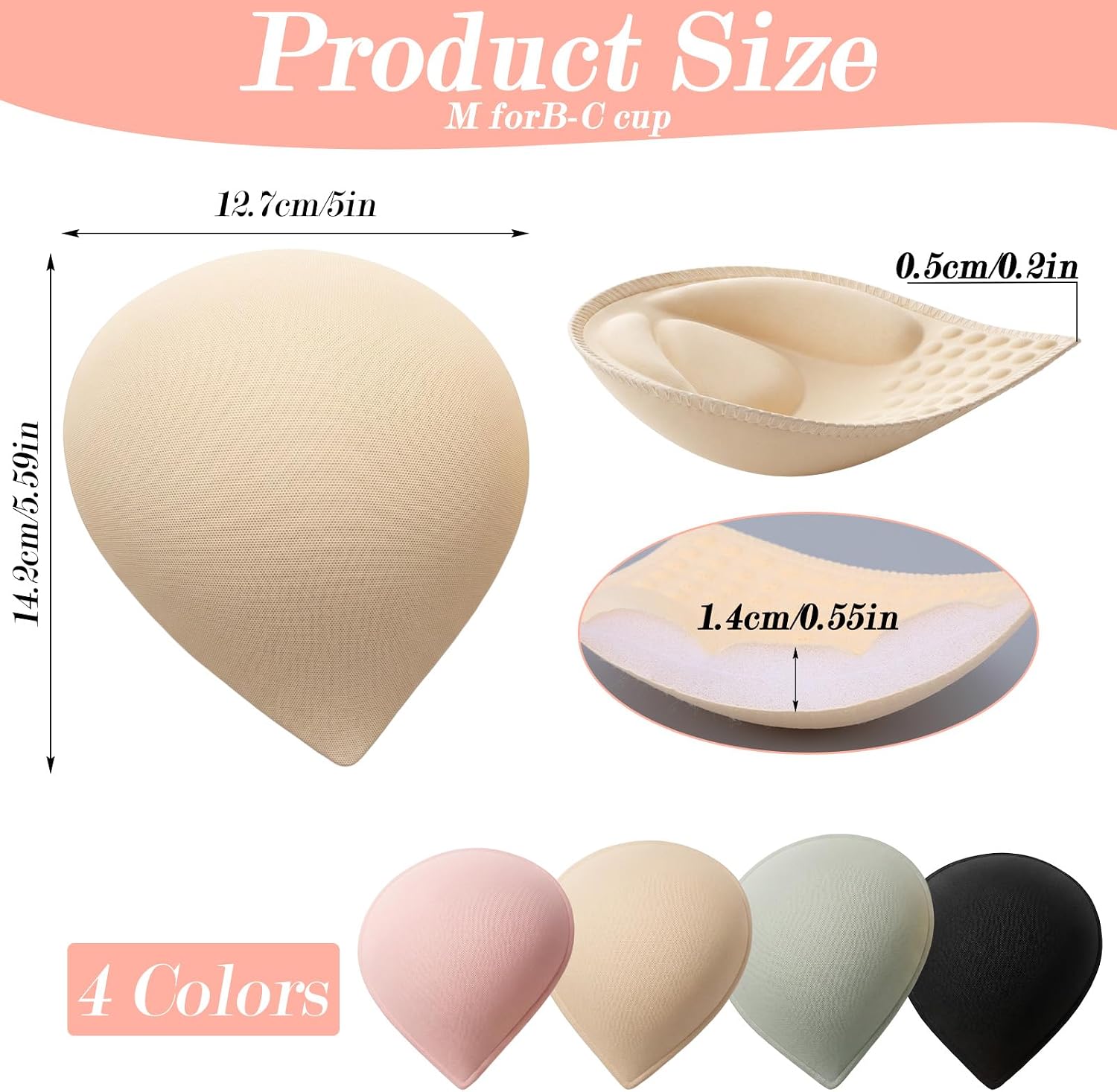 Jeffdad 4 Pairs Bra Pads Inserts, Removable Sponge Bra Pads Breathable Sports BraPads Inserts Lightweight Swimsuit BraInserts for Sports Bras Dresses Swimsuits