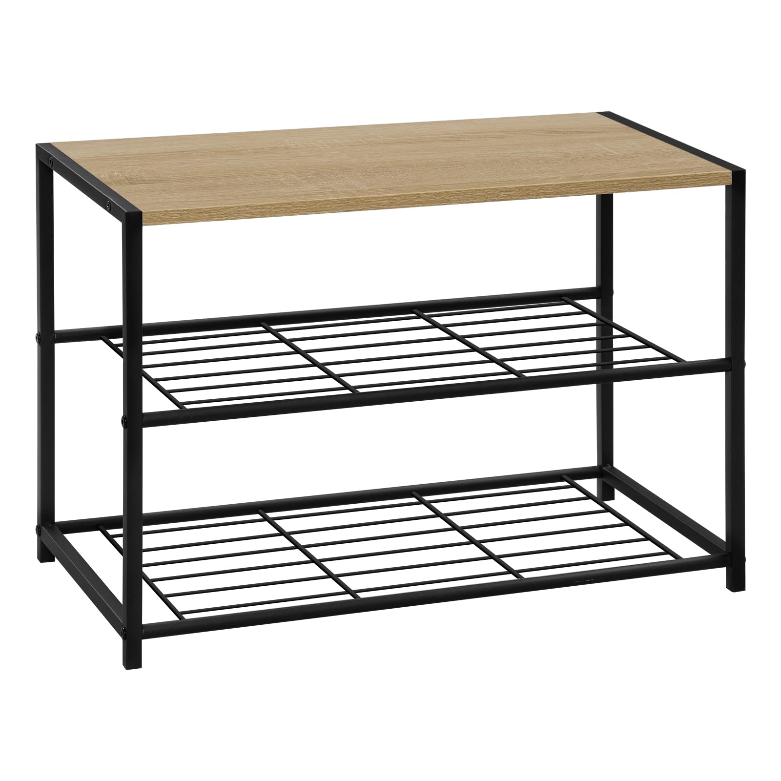 WOLTU Banco para Zapatos de Metal con Asiento de Madera, Estante de Zapatos de 2 Niveles de 6 Pares de Zapatos, para Recibidor, Entrada