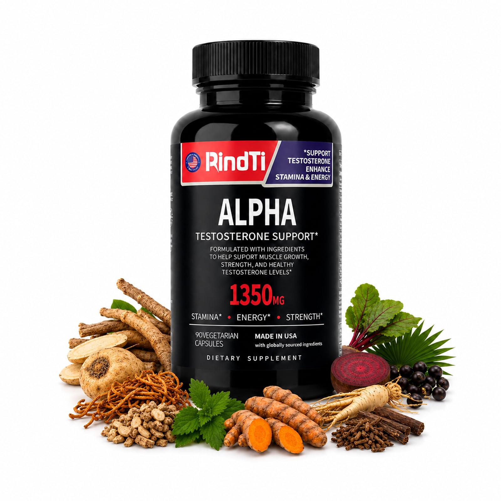 RindTi Suplemento para Homens com Ashwagandha, Tongkat Ali e 11 Ervas, 90 cápsulas