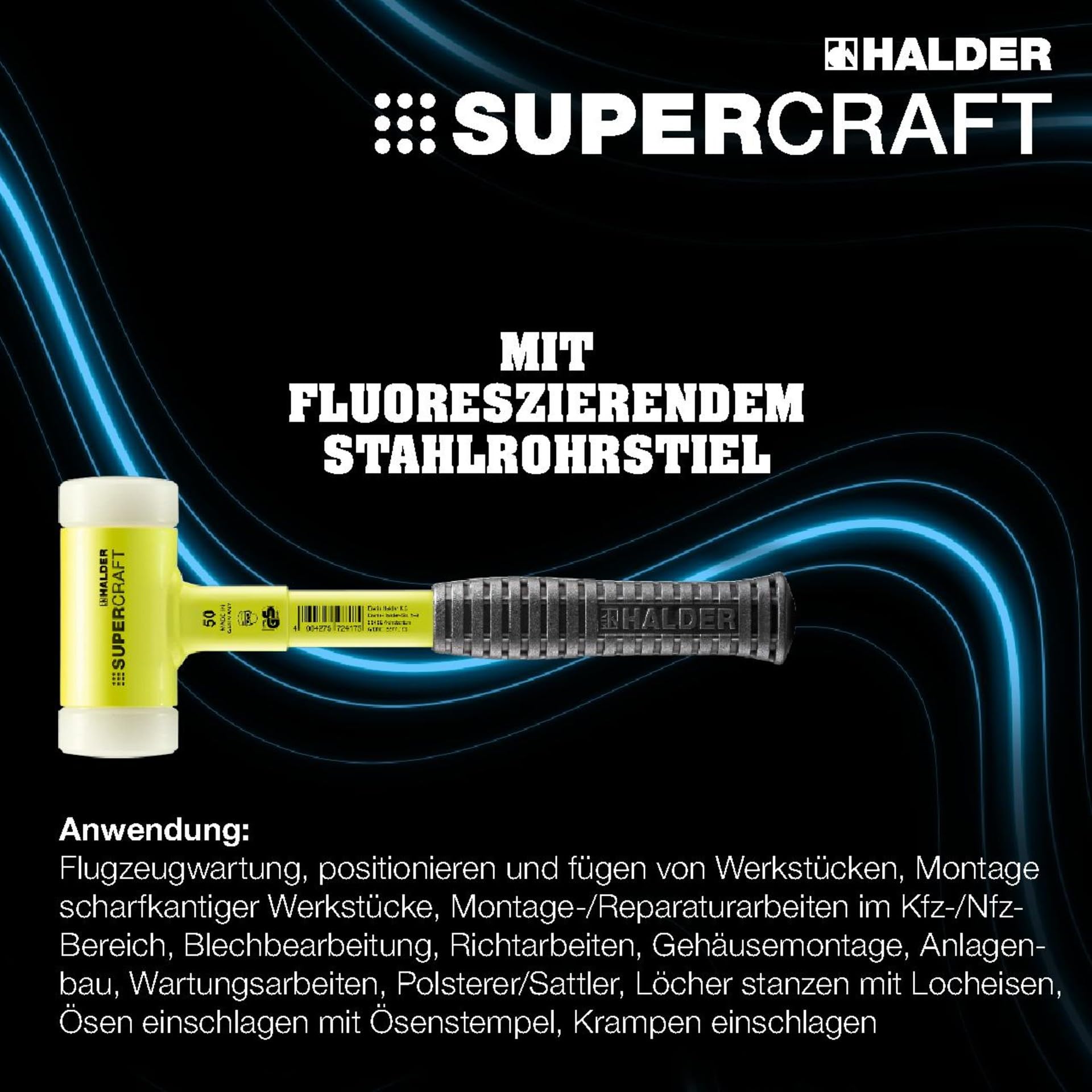 SUPERCRAFT-Schonhammer, mit bruchsicherem Stahlrohrstiel, gelb-fluoreszierend beschichtet und ergonomisch geformtem, rutschsicherem Griff | D=60 mm | 3377.160