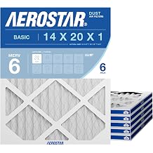 Aerostar 14x20x1 MERV 6 Air Filter, 6 Count, ACTUAL SIZE 13.50 x 19.50 x 0.75, HVAC, Air Conditioning & Furnace Filter for Dust, Lint & Pollen Control MPR 300 / FPR 3, Made in USA