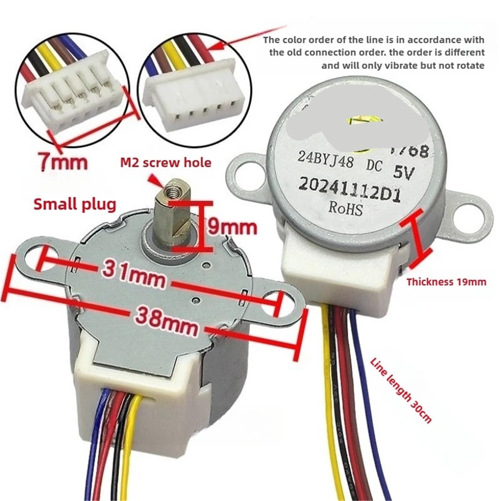 2 uds 24BYJ48 Motor Paso a Paso DC 5V 4 Fases 5 Cables Monitor de cámara inalámbrico PTZ Velocidad Lenta 1/64