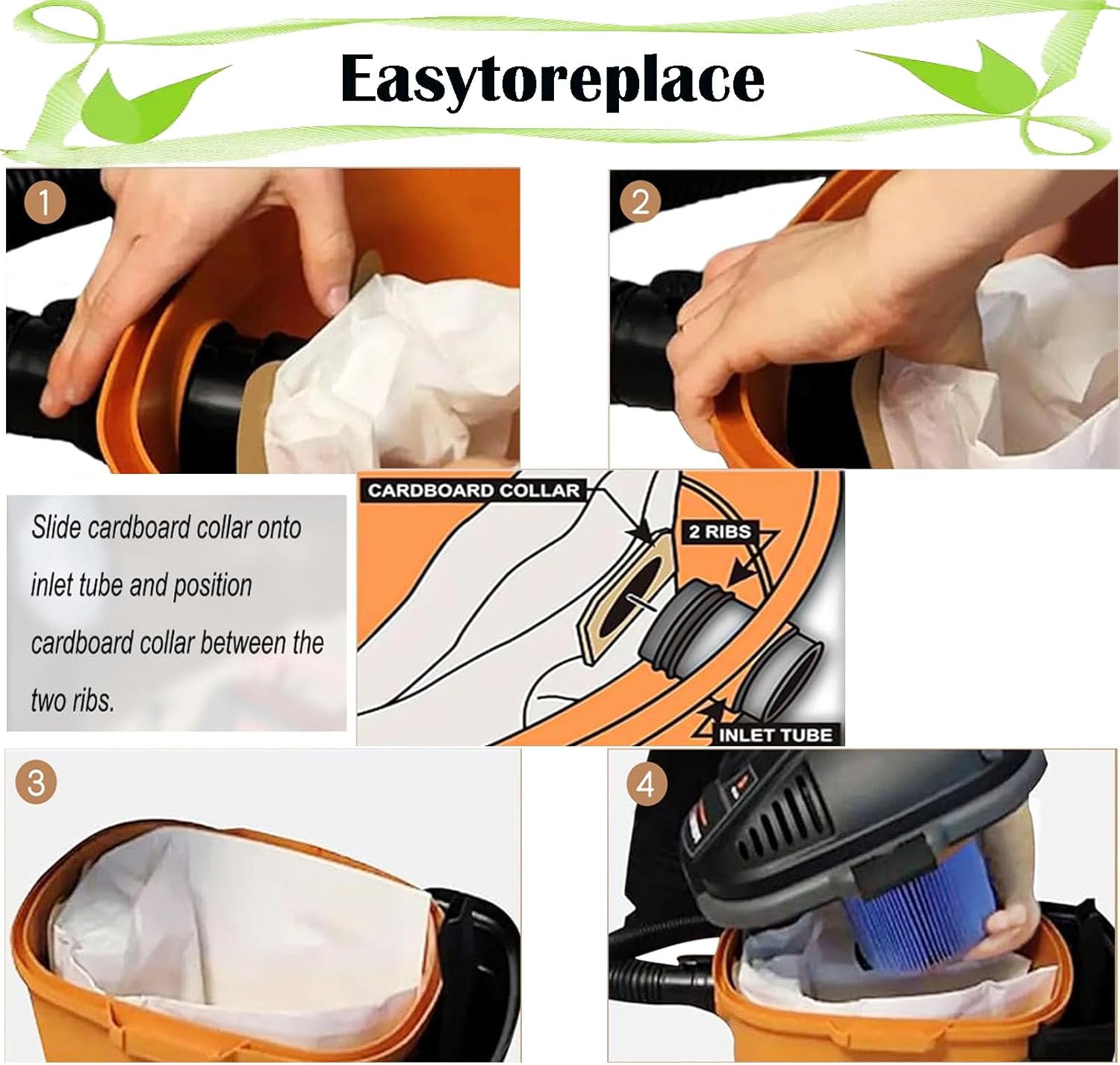12 Pack VF3501 Dust Bags Size C Replacement Disposable Filter Bags Compatible with Ridgid & WORKSHOP 3–4.5 Gallon Wet/Dry Vacuums – WS32045F 23738, Fits WD3050 WD40500 WD40700 WD4080 4000RV 4500RV