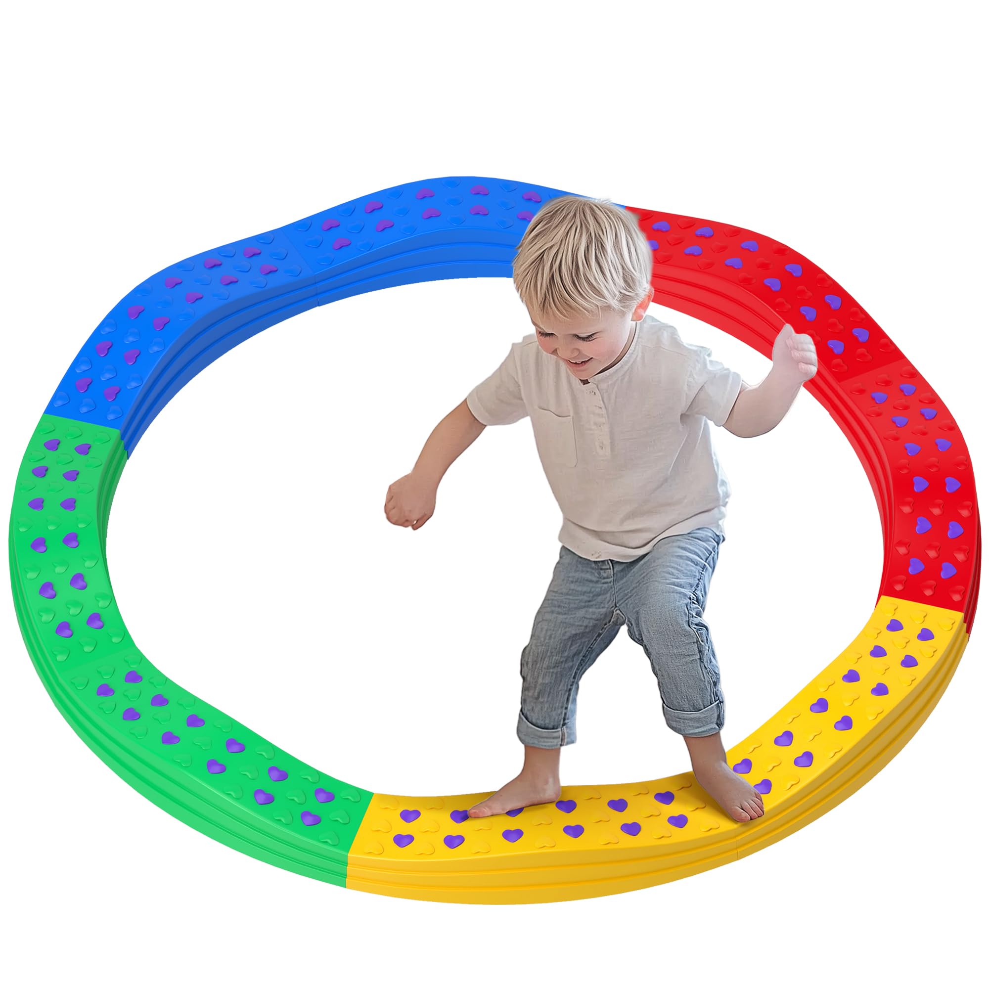 AIYAPLAY Vigas de Equilibrio para Niños de más de 3 Años Tabla de Equilibrio en Forma de Arco con 8 Piezas Base Antideslizante para Entrenamiento de Equilibrio Multicolor