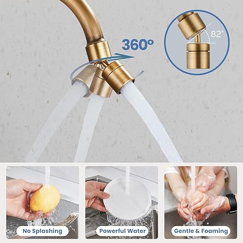 Vista 73 de Airuida Grifo de cocina de montaje en pared con rociador, grifo de fregadero de cocina montado en la pared, asas dobles cruzadas, boquilla giratoria