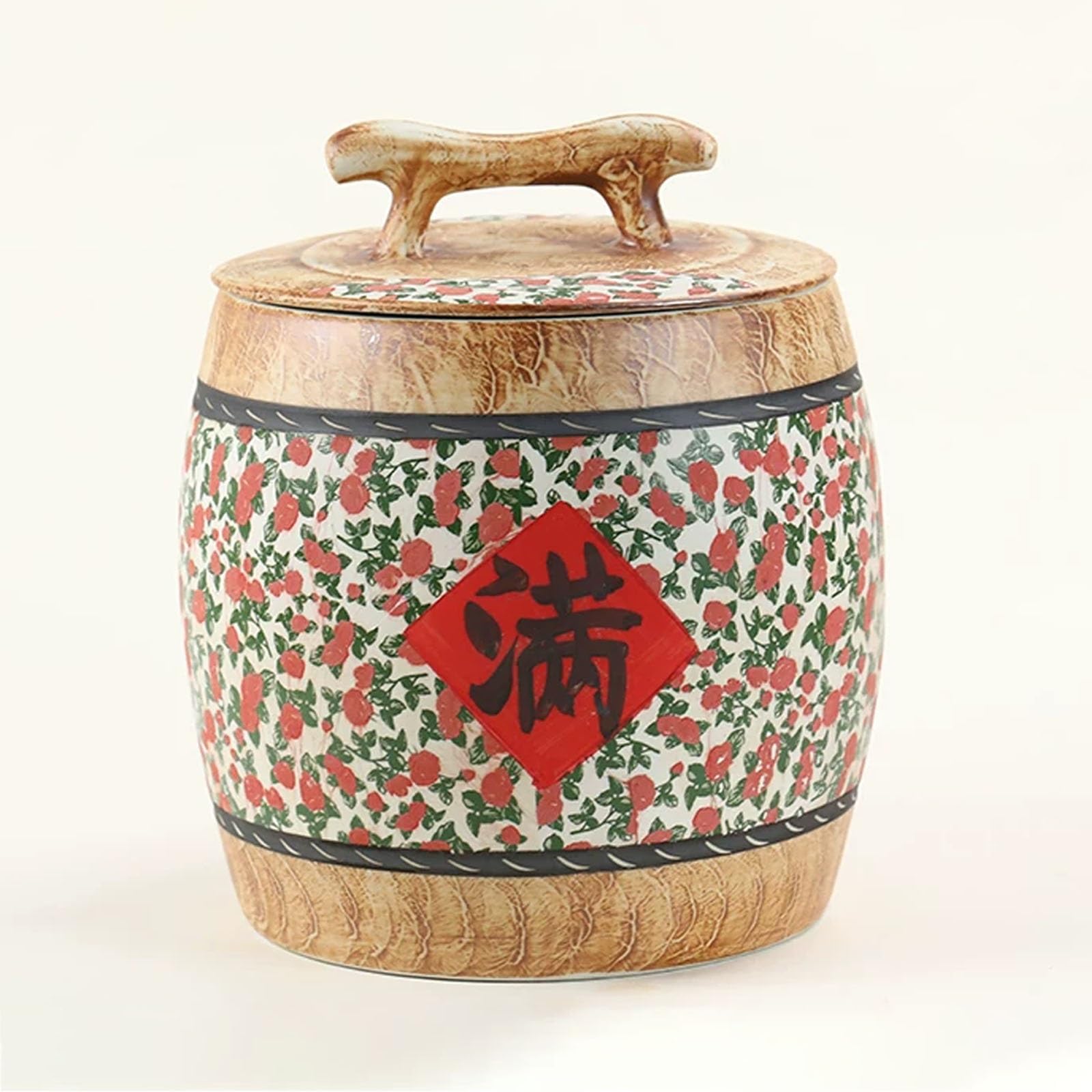 Reisglas aus Keramik mit Deckel, Getreideeimer im Chinesischen Stil mit Griff, Traditionelle Vorratsdosen for Lebensmittel for Nudeln, Snacks, Süßigkeiten(10 kg/22 lb,Green)