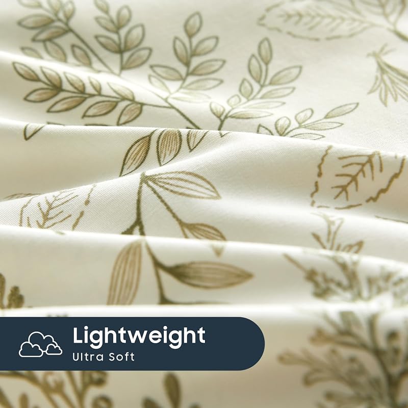 Wake In Cloud - Floral Duvet Cover Set, Botanical Vintage Flower Coquette Cottagecore Aesthetic for Women Teen Girls, Soft Lightweight Bedding, 3-Piece, Olive Green, Queen Size image 6
