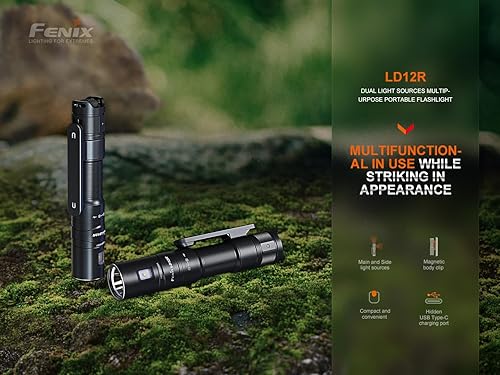 Miniatura 5 de Fenix LD12R Linterna EDC, 600 lúmenes USB-C recargable, compatible con AA, luz de trabajo doble LED principal y lateral con clip magnético y