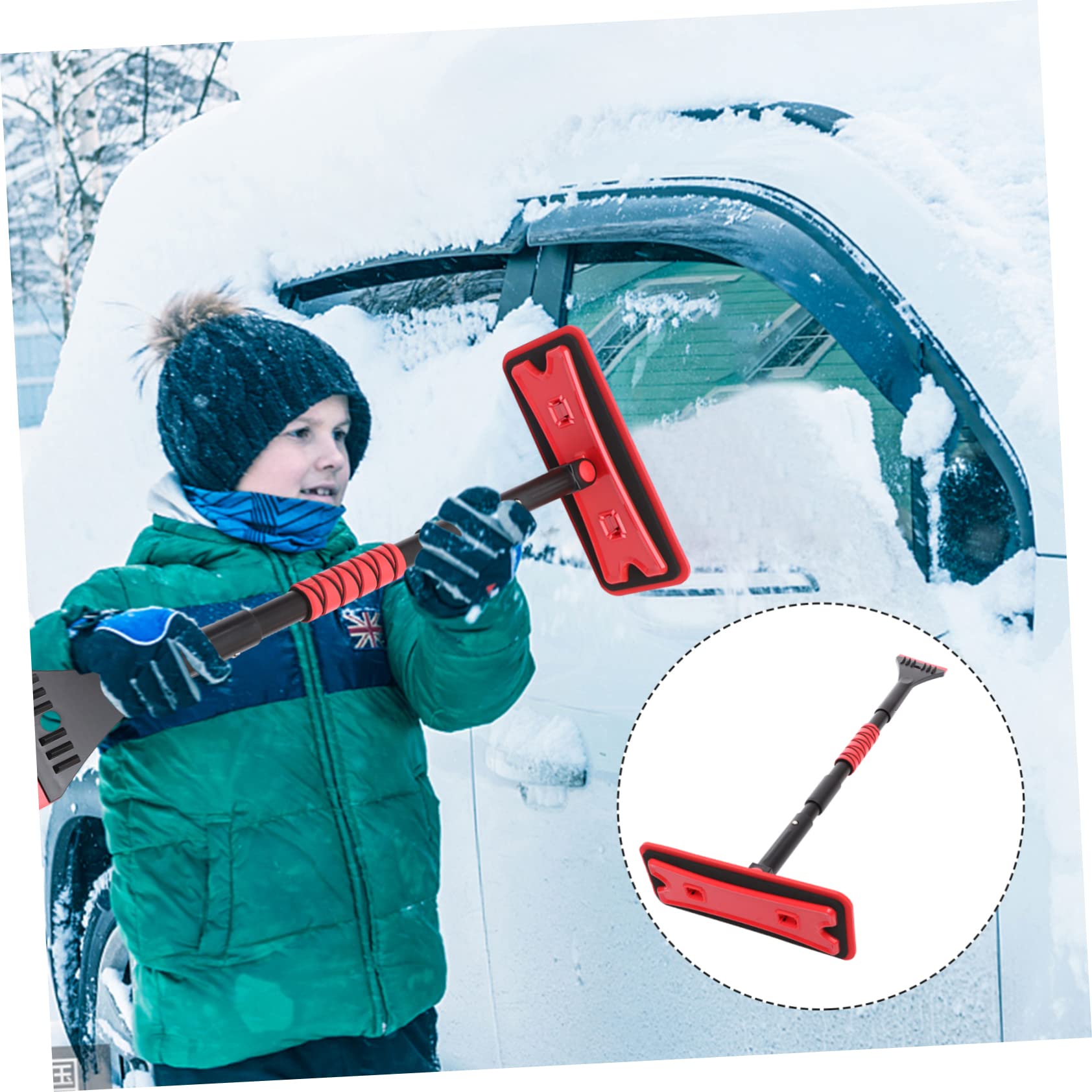 Grattoir à Neige pour Voiture Rouge, Alliage D'aluminium Eva, 7 Angles