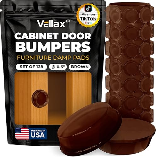Vellax Parachoques para puerta de gabinete, 128 unidades, almohadillas autoadhesivas marrones de 12 pulgada de diámetro, tapones de gabinete,