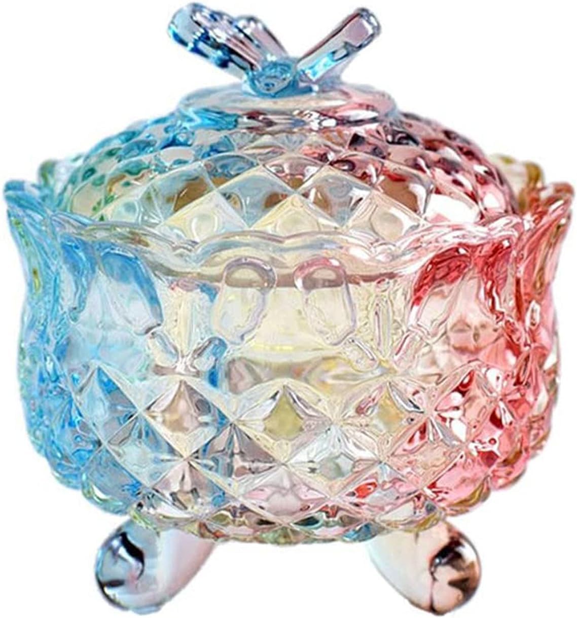 LUCKTE Royal Embossed Clear Glass Apothecary Jar with Lids,Candy Jar Containers Wedding Candy Buffet Jars,Crystal Jewelry Box Glass Biscuit Jar -10oz (Fly)