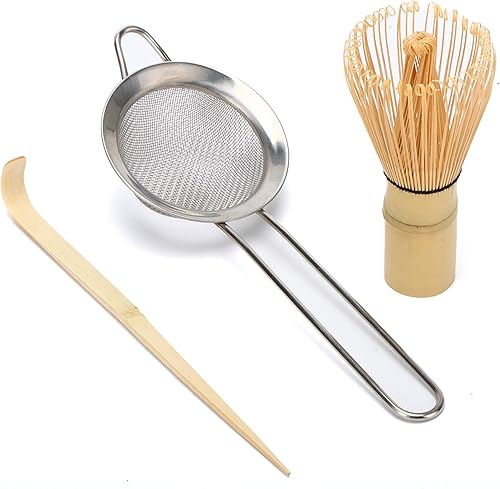 Juego de batidor de matcha, batidor de matcha de bambú (Chasen), cuchara tradicional (chashaku), tamiz de acero inoxidable,Herramientas de té Color
