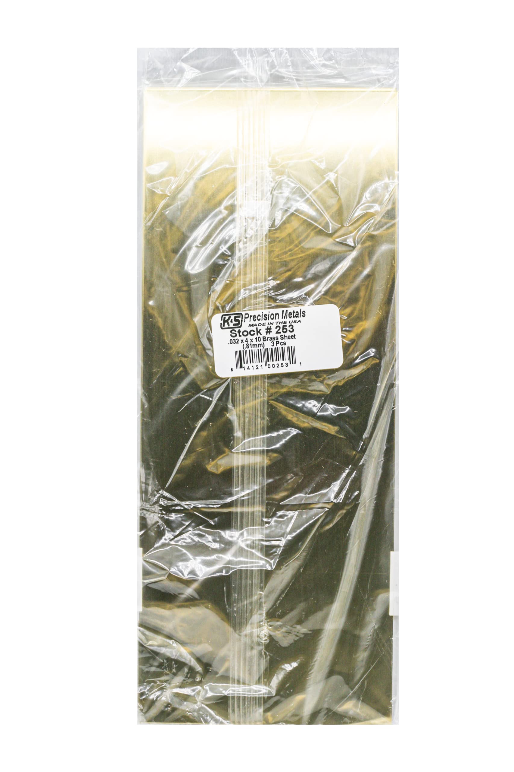 K&S K & S Precision Metals 253 Brass Sheet, 0.032'' Thick x 4'' Wide x 10'' Long, 3 Pieces, Made in The USA