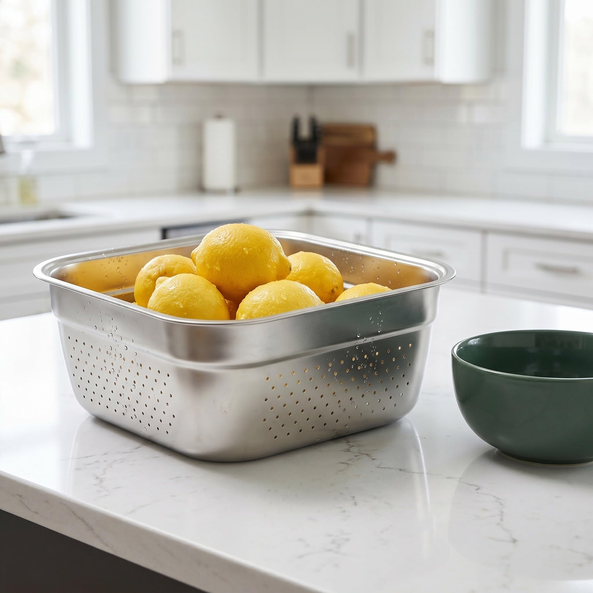 Operitacx Recipiente de acero inoxidable para lavar platos, colador cuadrado grande para fregadero de cocina, palangana para lavar frutas y verduras con borde liso para facilitar la limpieza, 30 x