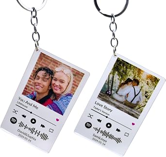 Personalized Acrylic Spotify Code Music Photo Keychain, Custom Scannable Song Key Chain, Creative Gift for Lover Parents Friend(2x3 inches)