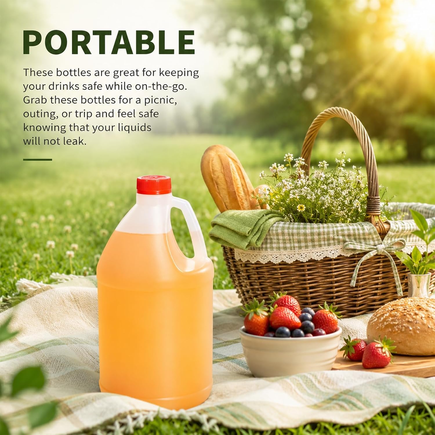 1 Gallon Water Jug 2 Pack, BPA-Free HDPE Empty Plastic Jugs with Child-Resistant Caps and Labels, Translucent Reusable Liquid Storage Containers for Water, Juice, Milk, Kitchen, Fridge and Camping