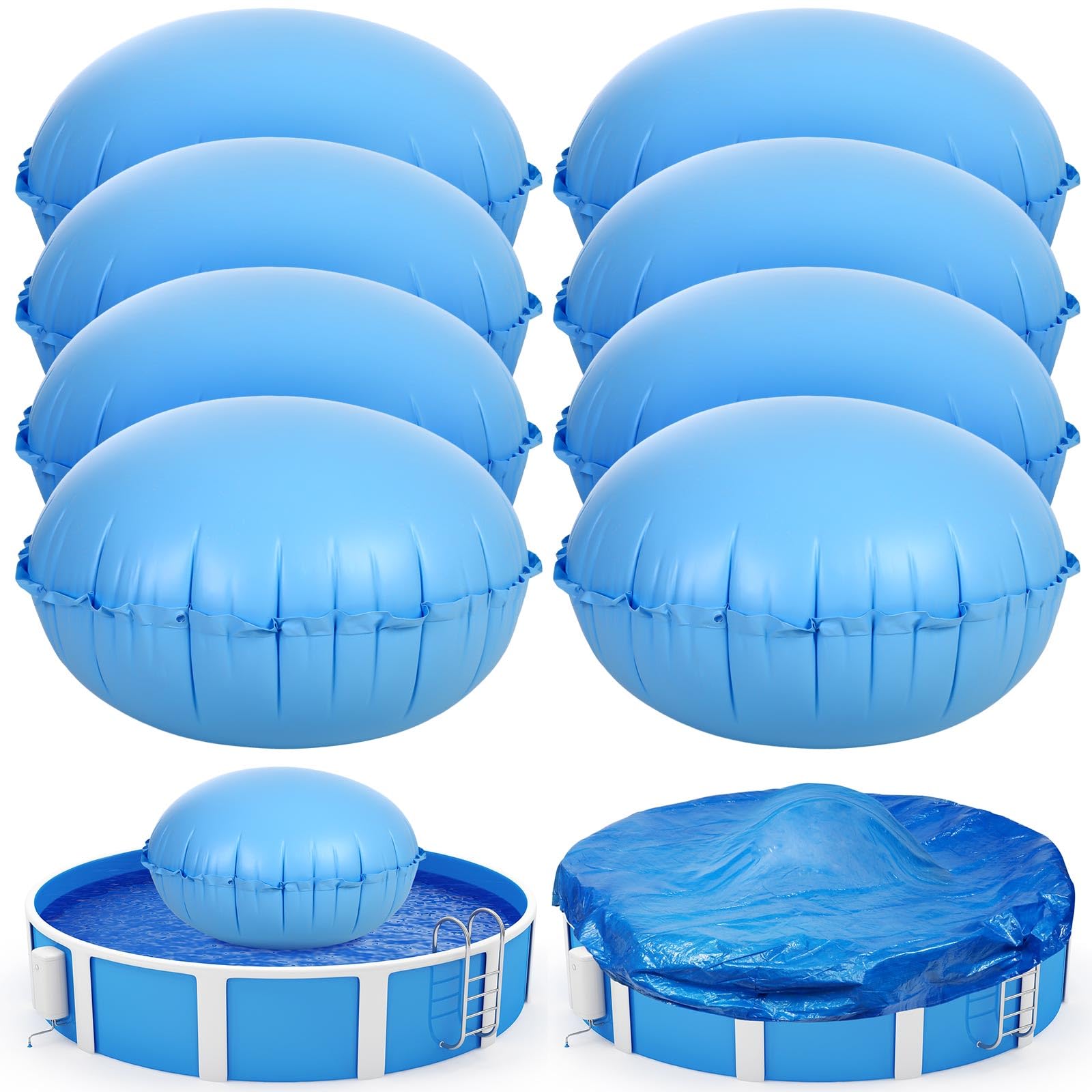 Hungdao 8 Pieces Pool Air Pillows for Above Ground Winter Pool Covers, 4 x 4 ft Round Swimming Accessories for Closing Winter Pool Winter Kit Outdoor Inflatable Float Cushion