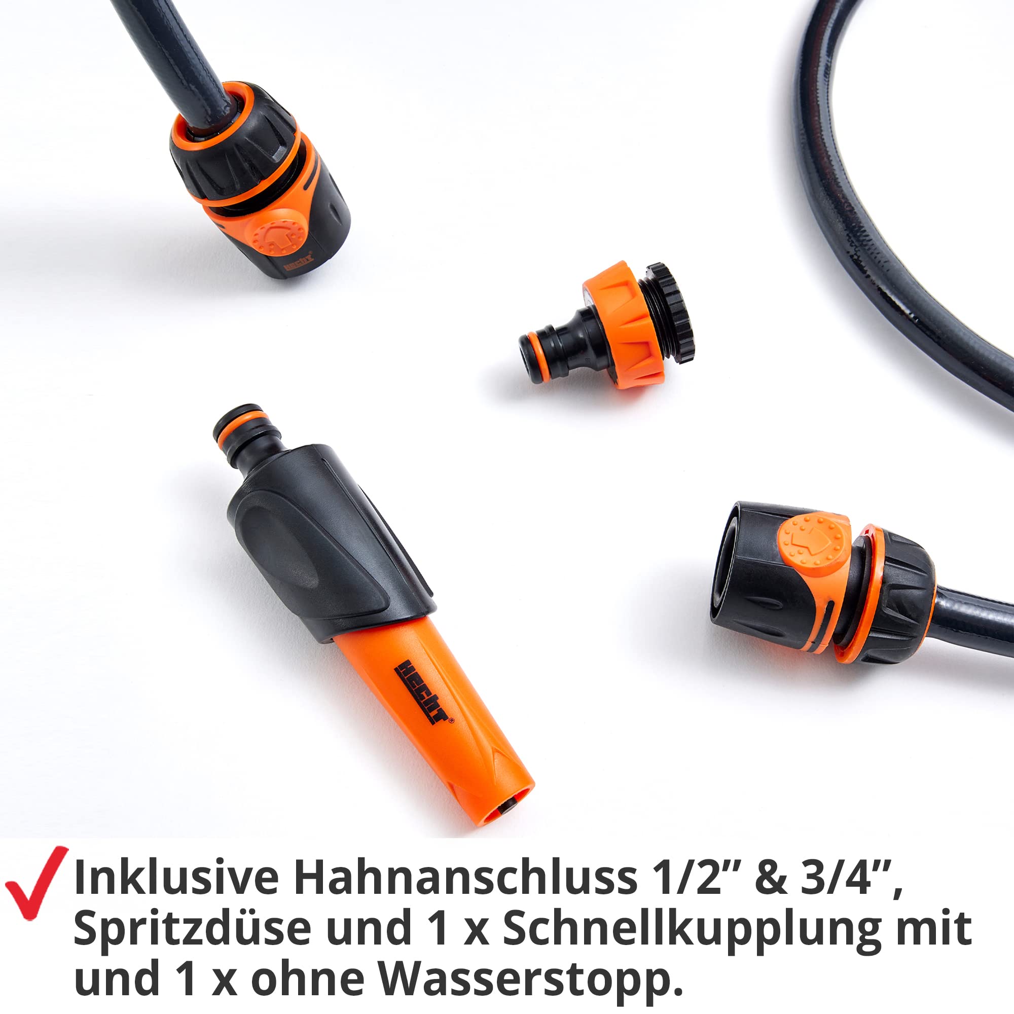 HECHT Automatik Wand-Schlauchtrommel 20+2 m – mit Metall-Gartenbrause | Inkl. Gartenschlauch, Wandhalterung, Schnellkupplung, Gartenspritze & Metall-Gartenbrause – für Gartenbewässerung