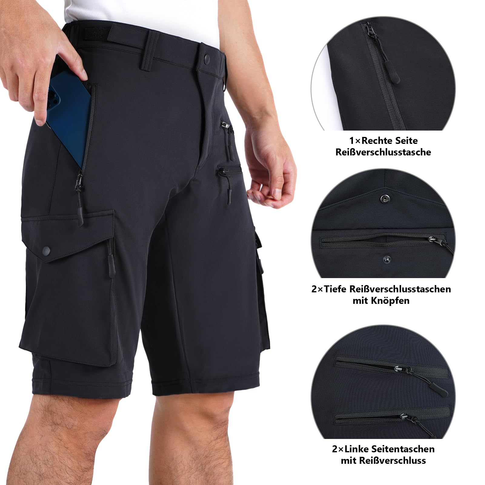 Hiauspor MTB-Hose-Herren-Kurz-Radhose-Fahrradhose-Herren Schnelltrocknend Mountainbike Hose Atmungsaktiv Radlerhose Wanderhose Cargo Trekking Bermuda Outdoor
