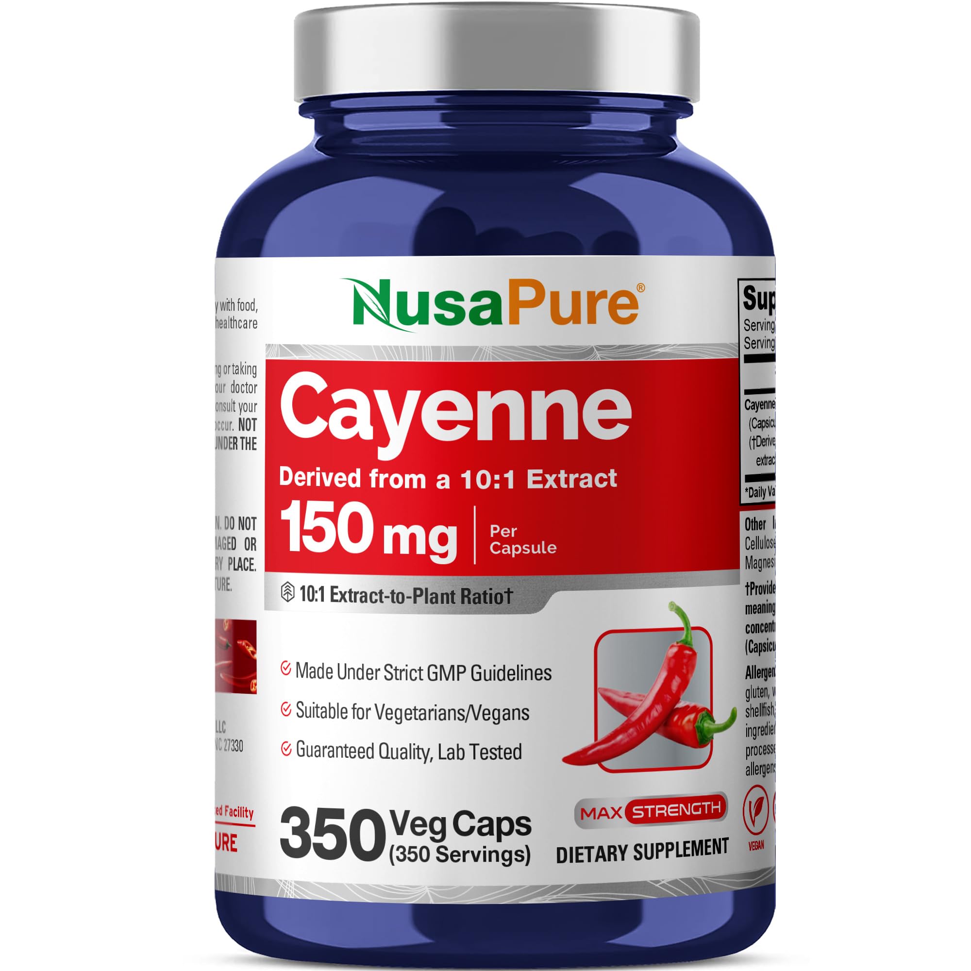 Cayenne Pepper, Non-GMO, Vegan, 150mg, 350 Veggie Capsules - 350 Servings