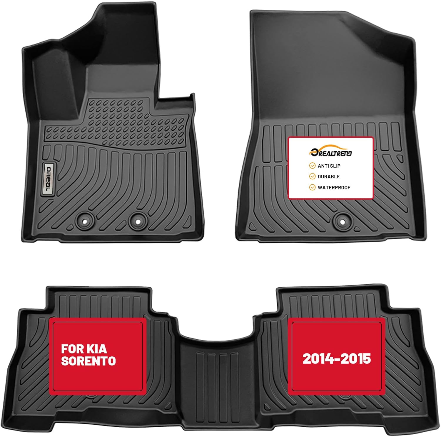 orealtrend Car Floor Mats Liners Replacement for Kia Sorento 2014 2015 Heavy Duty All Weather Guard Front &Rear Carpet-Custom Fit-Tough/Durable/Odorless Black Full Set Auto Interior Accessories